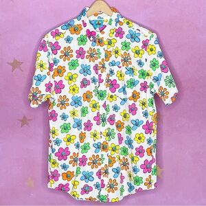 Bored Teenager Multicolored Flower Shirt Medium Summer Pop Art